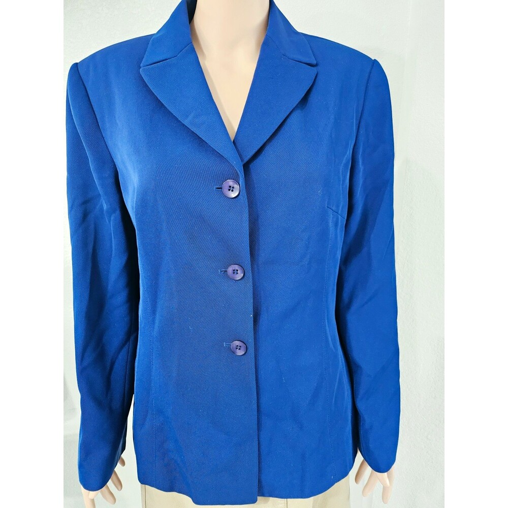 Kasper for A.S.L. Women's Blue Collared Buttons Front Blazer Jacket Size 12